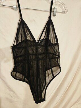 Sheer Black Mesh Bodysuit with Strappy Design